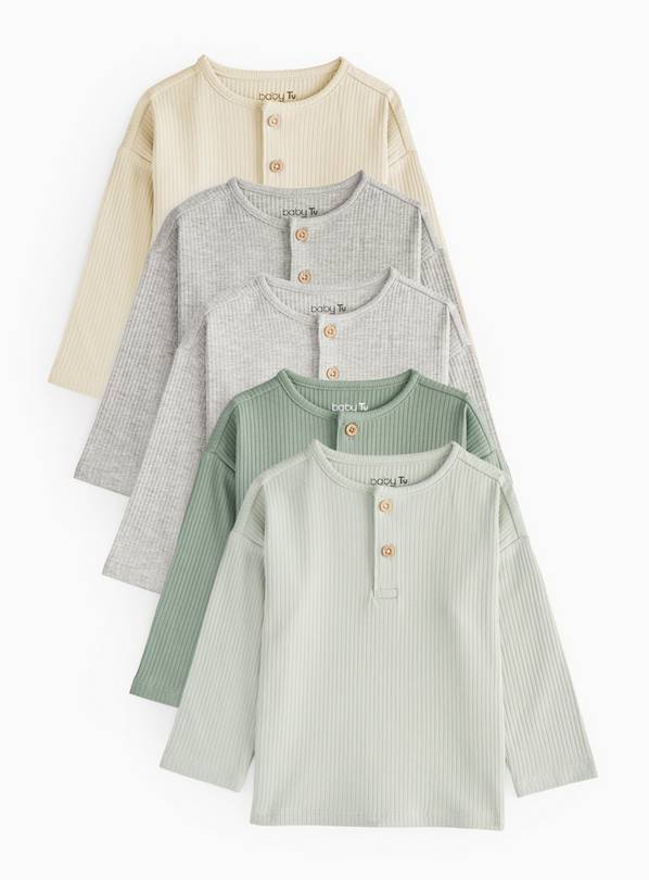 Ribbed Long Sleeve Tops 5 Pack 9-12 months